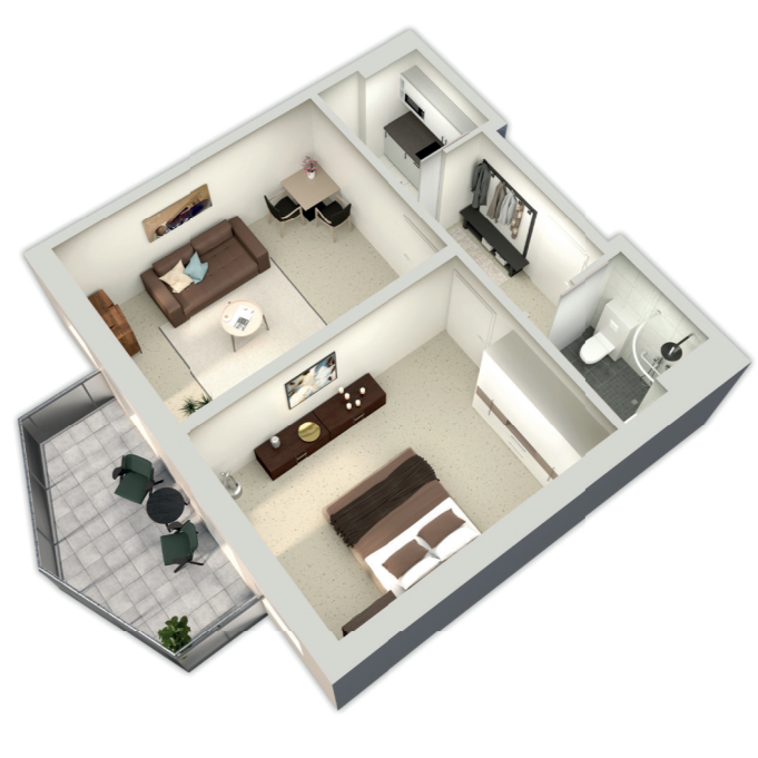 Betreute Wohneinheit - 3D Grundriss